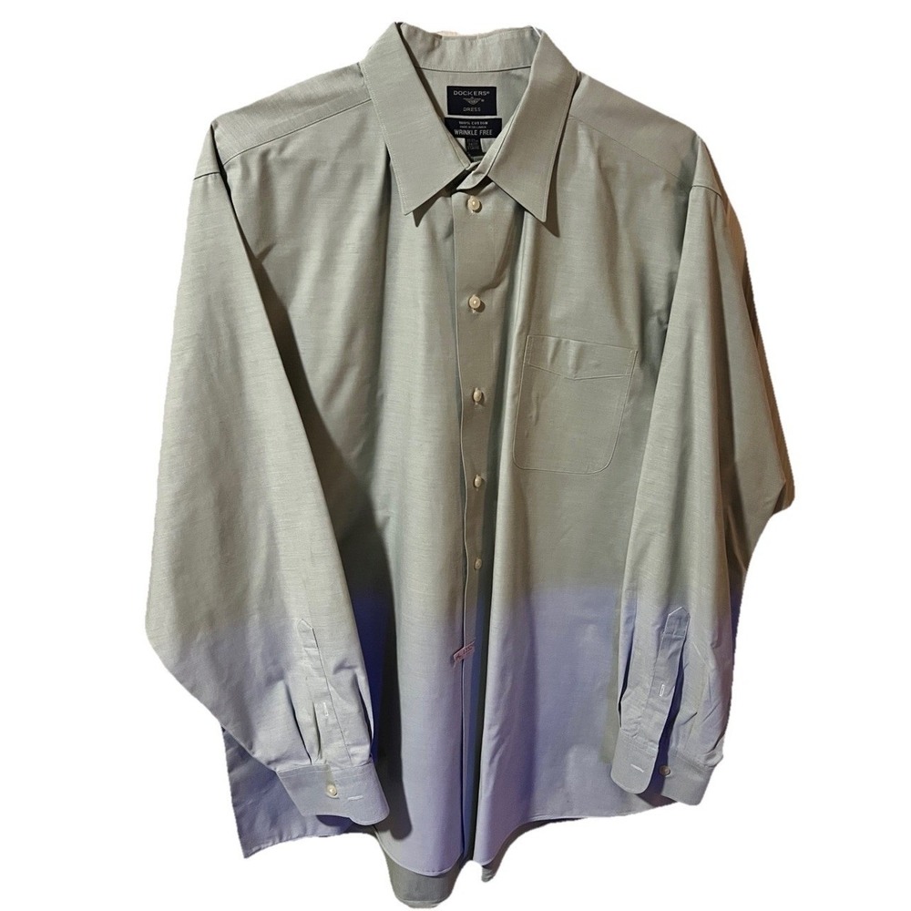 Dockers Wrinkle Free Men's Size xL 17 To 17 1/2 Shirt Long Sleeve Green
